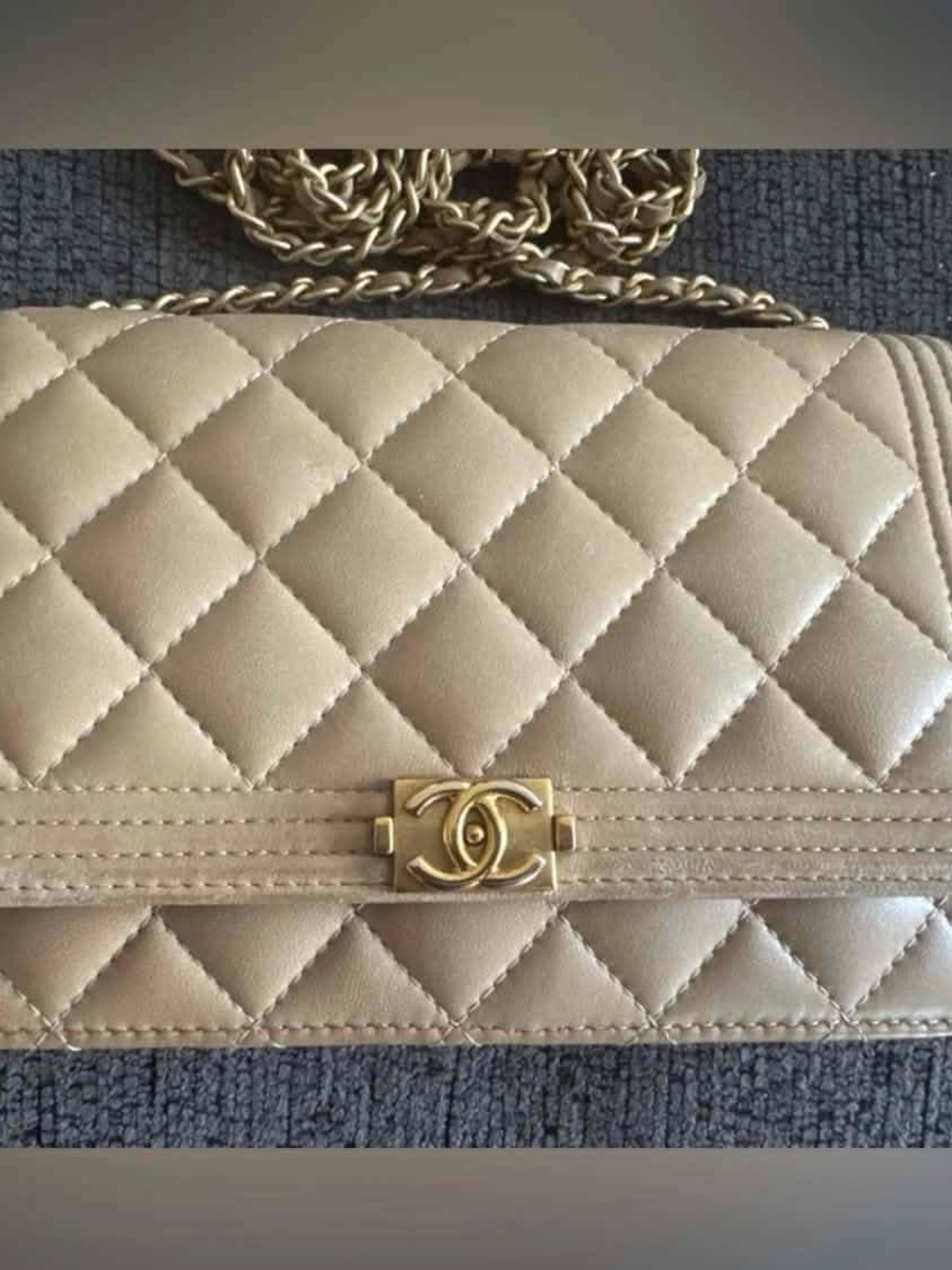 CHANEL Beige Quilted Lambskin Crossbody WOC with Gold Hardware